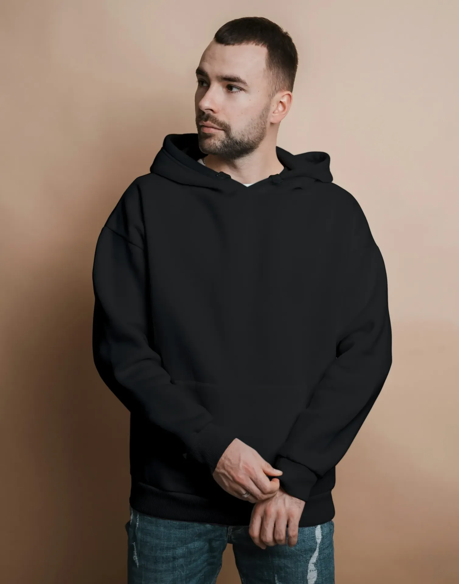HRUSHE - Premium Plain Hoodie - Black